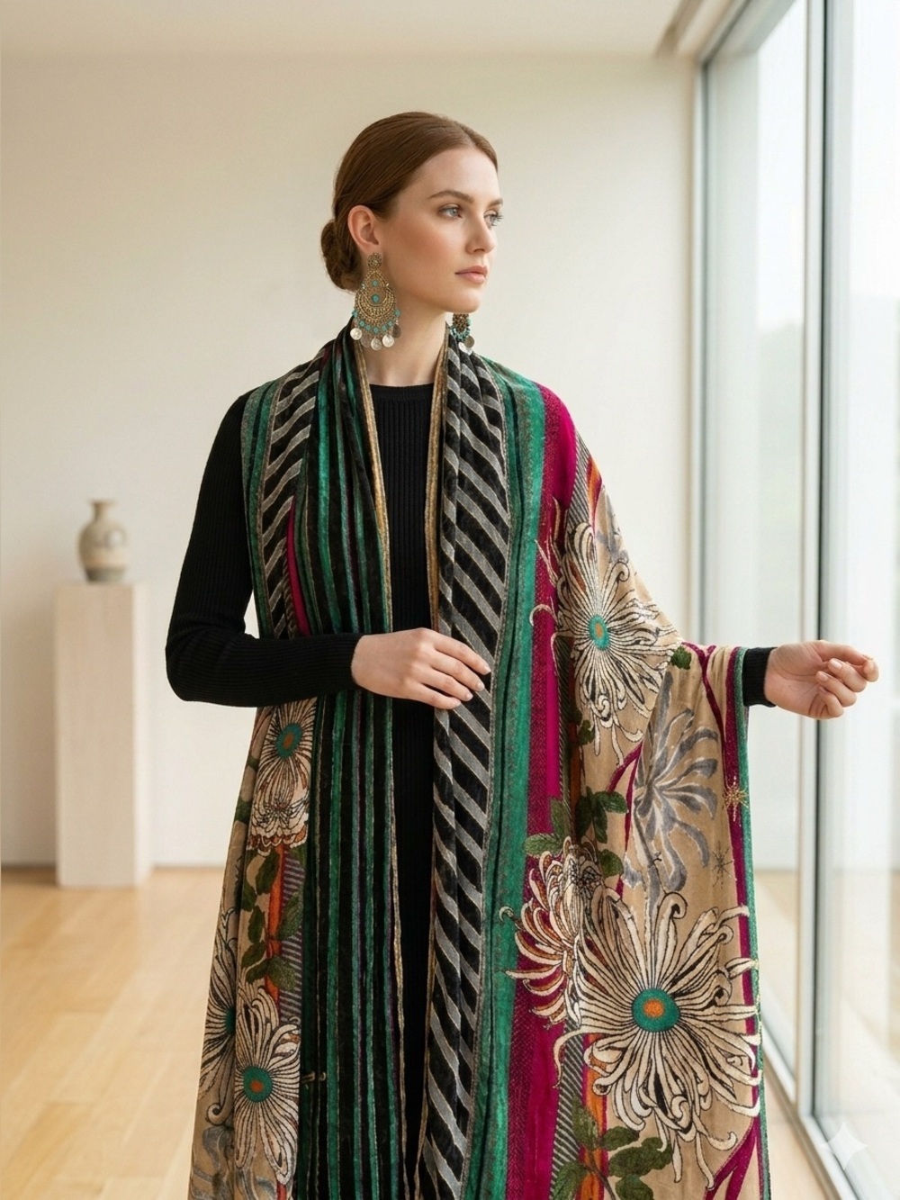 *Stunning* vintage 1920s - 1930s Art Deco jewel tone silk velvet piano shawl